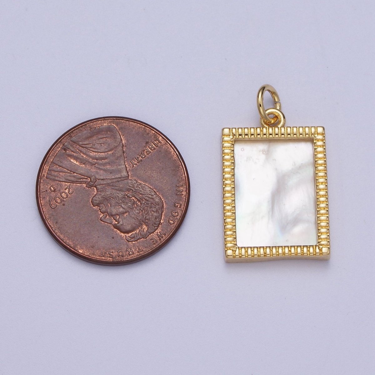 24K Gold Filled Shell Pearl Gold Frame Rectangular Tag Charm | N-701