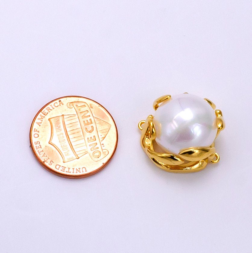 24K Gold Filled Shell Pearl Molten Drip Connector | G627
