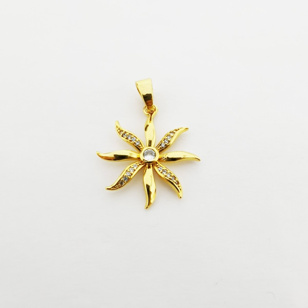 24k Gold Filled Shining Sun charm, Cubic Zirconia Jewels, Micro Diamond Paved, Sunshine Charm, Sunflower Charm I-770