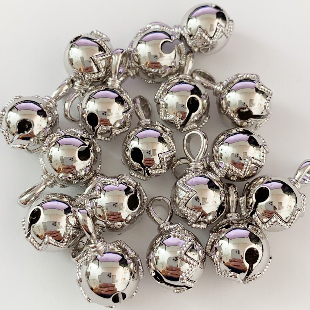 24K Gold Filled / Silver Cat Collar Bell Charm, Silver Dog Bell Charm,Jingle Bell Charm, Small Bell, Round Bell for Pet Collar Necklace D-159 D-160