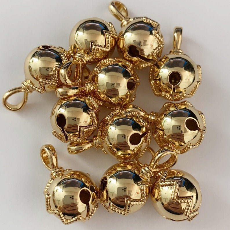 24K Gold Filled / Silver Cat Collar Bell Charm, Silver Dog Bell Charm,Jingle Bell Charm, Small Bell, Round Bell for Pet Collar Necklace D-159 D-160