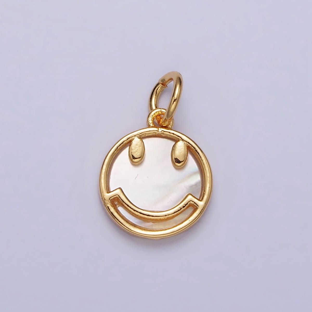 24K Gold Filled Smiley Face Shell Pearl Round Charm | AC250