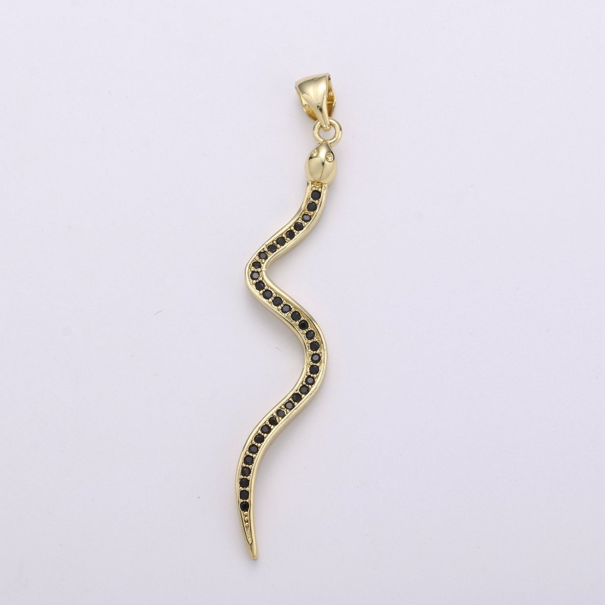 24K Gold Filled Snake Pendant, Gold Snake Charm Micro Pave Pendant Serpent Jewelry for Necklace Component  I-780