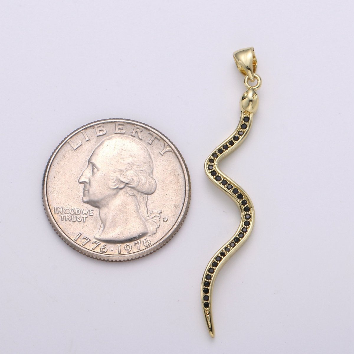 24K Gold Filled Snake Pendant, Gold Snake Charm Micro Pave Pendant Serpent Jewelry for Necklace Component  I-780