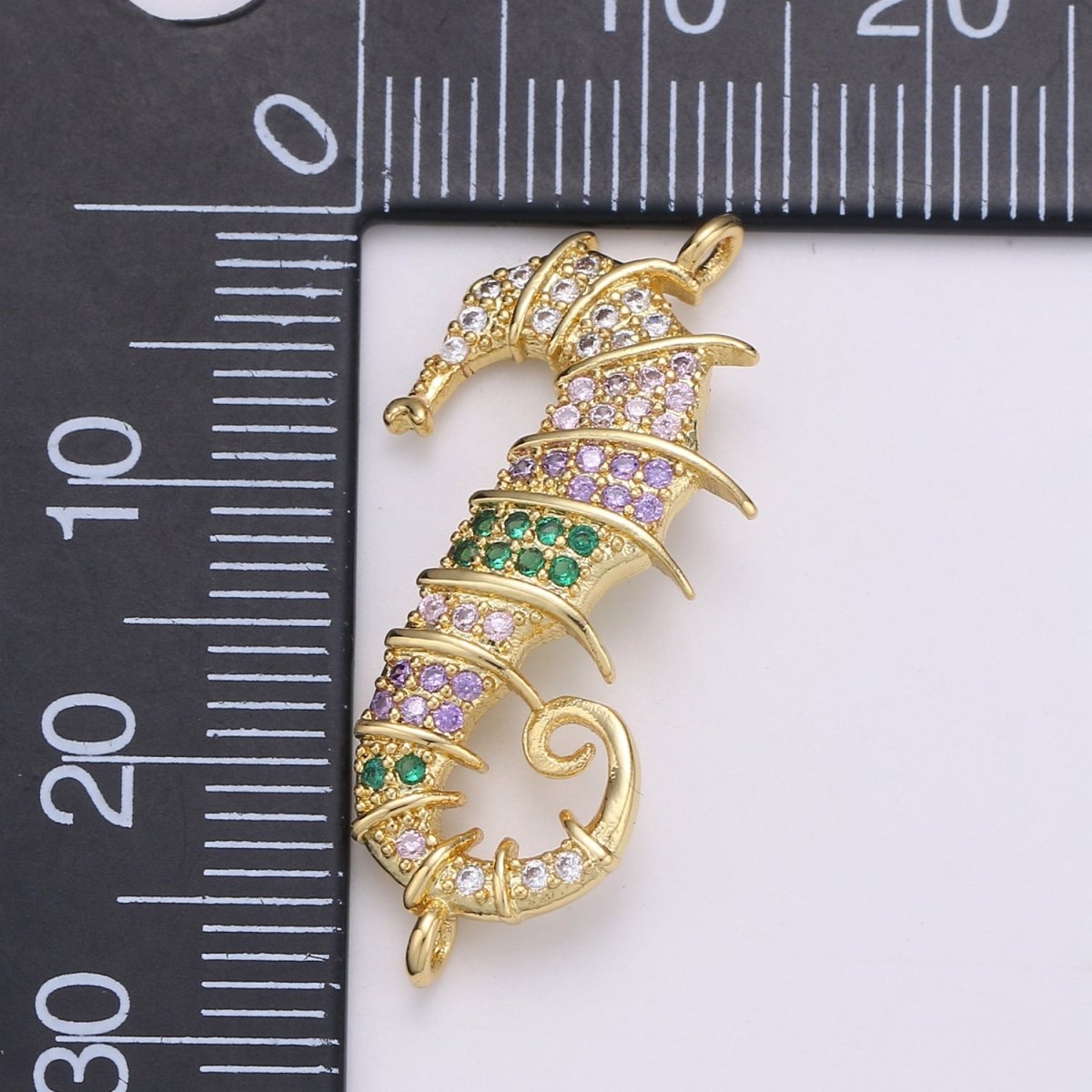 24K Gold Filled Soft Pink and Green Sea Horse Connector  F-543