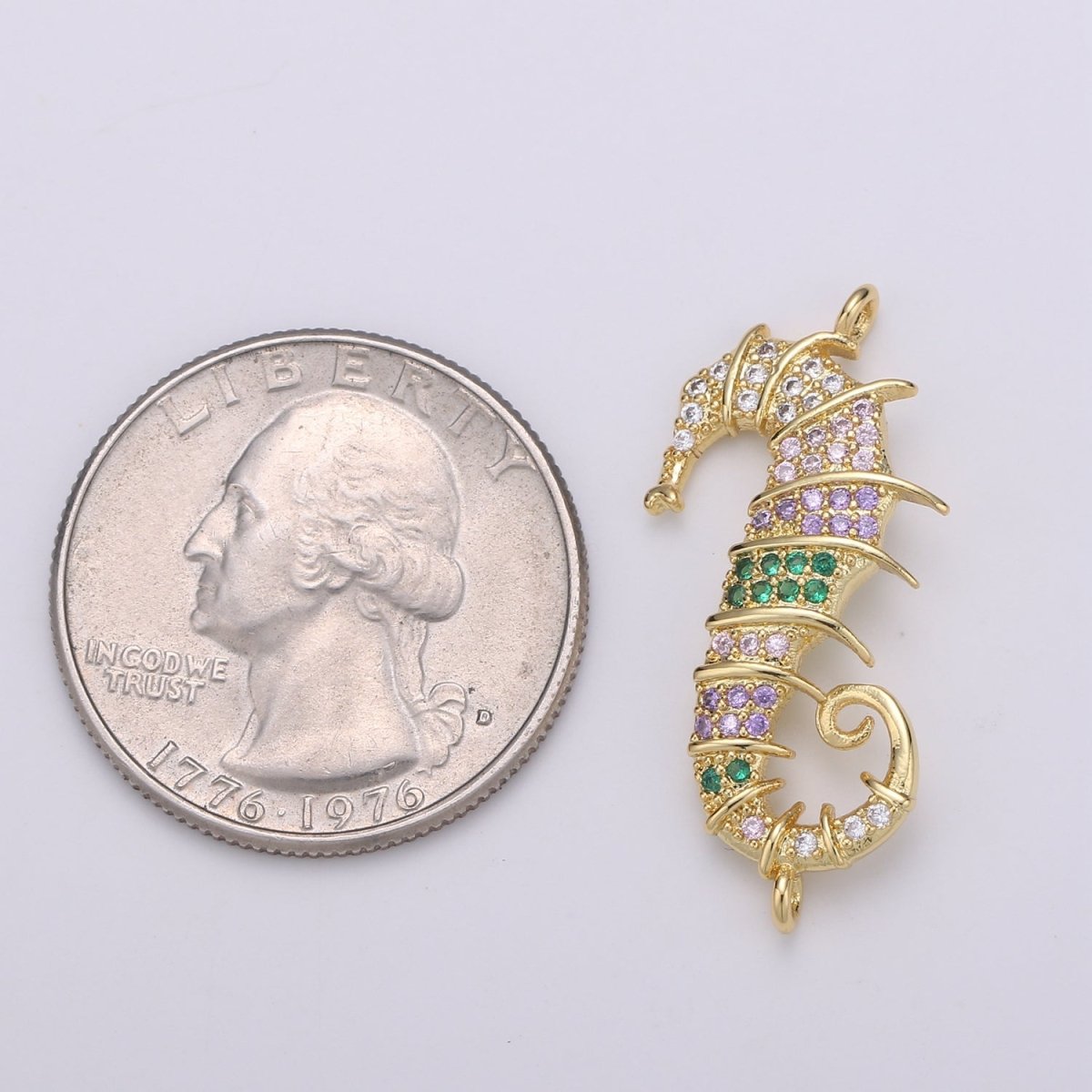 24K Gold Filled Soft Pink and Green Sea Horse Connector  F-543