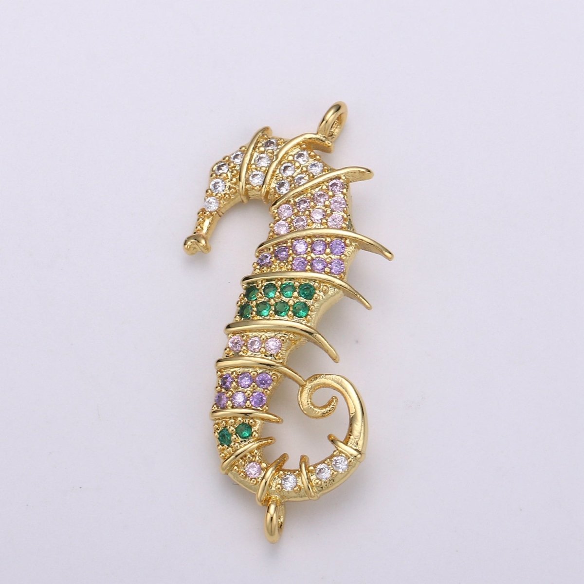24K Gold Filled Soft Pink and Green Sea Horse Connector  F-543