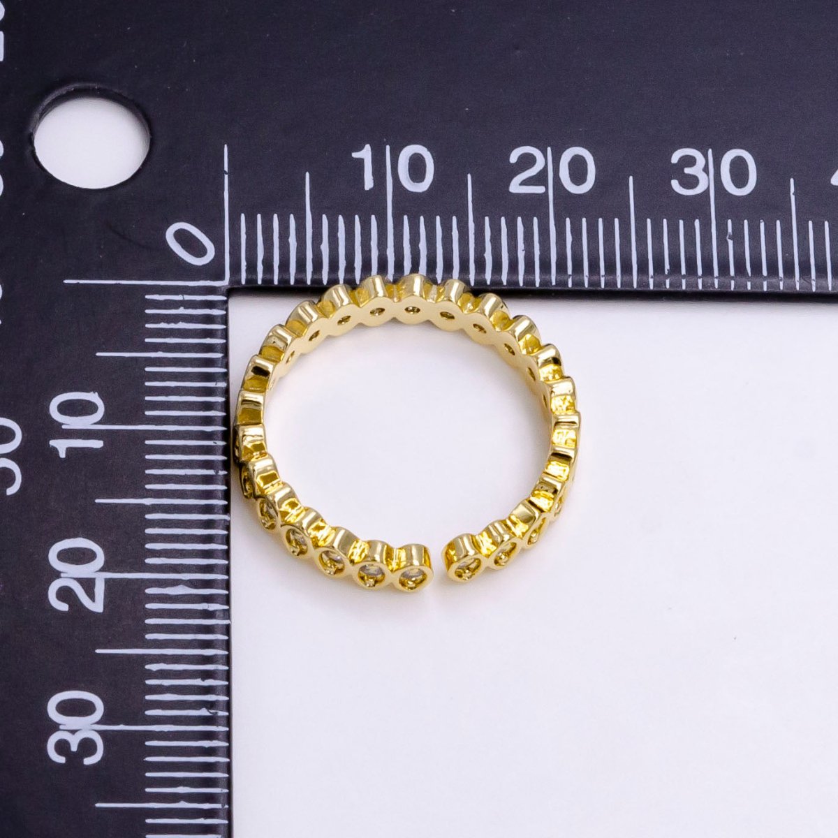 24K Gold Filled Sphere Clear CZ Lined Adjustable Band Ring | O-835