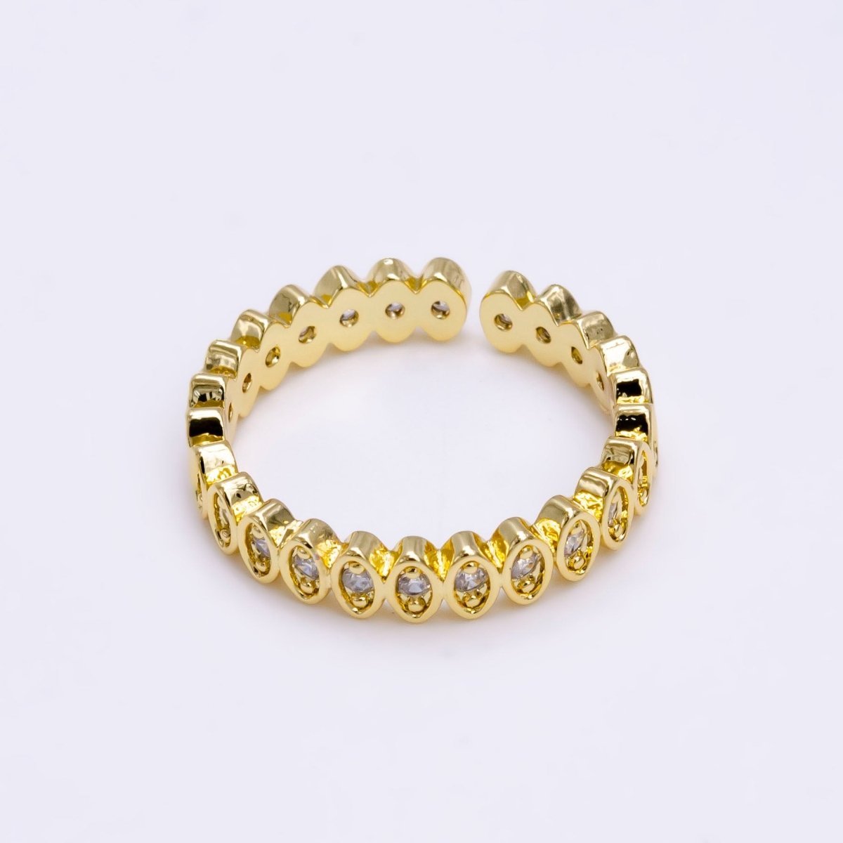 24K Gold Filled Sphere Clear CZ Lined Adjustable Band Ring | O-835