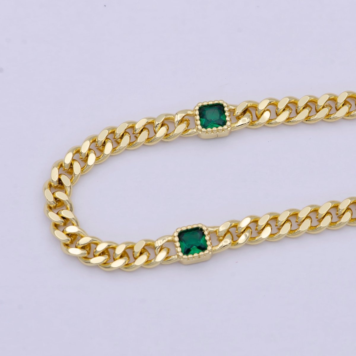 24K Gold Filled Square Cubic Zirconia Curb Chain Unfinished Chain by Meter | WA-1404 Clearance Pricing