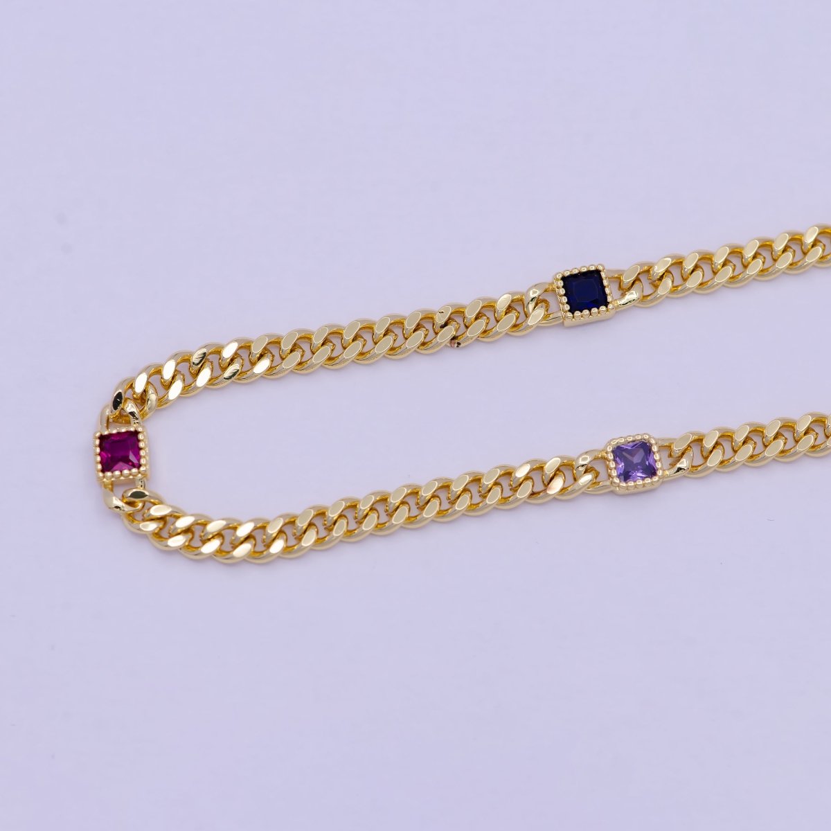 24K Gold Filled Square Cubic Zirconia Curb Chain Unfinished Chain by Meter | WA-1404 Clearance Pricing