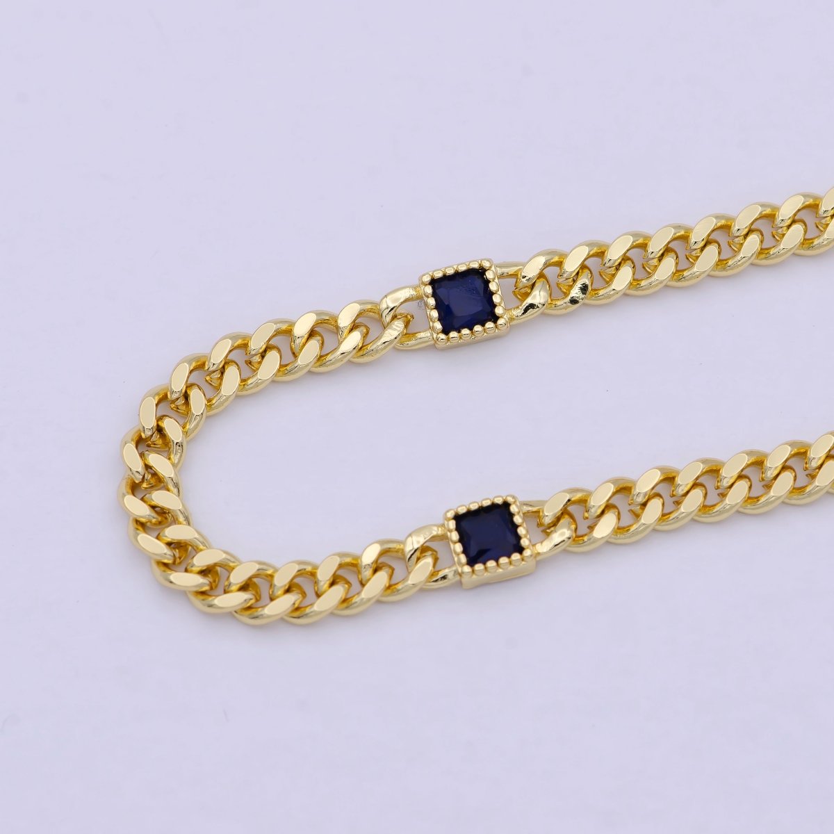 24K Gold Filled Square Cubic Zirconia Curb Chain Unfinished Chain by Meter | WA-1404 Clearance Pricing