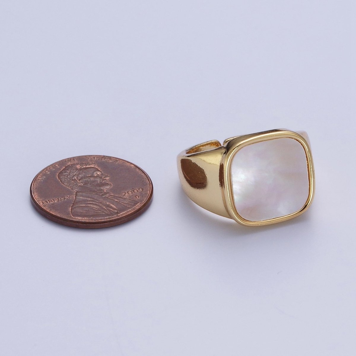 24K Gold Filled Square Shell Signet Adjustable Gold Ring | S-356