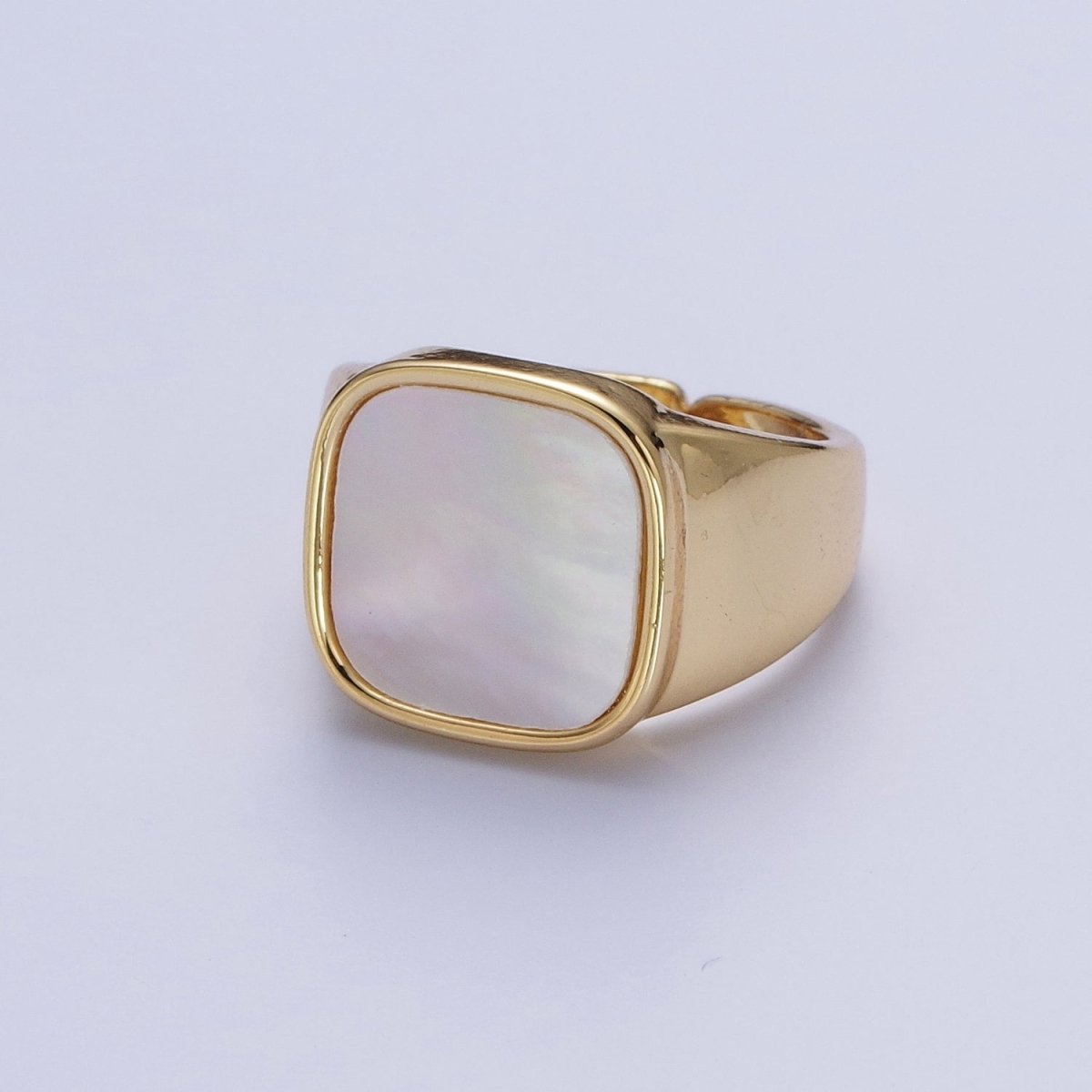24K Gold Filled Square Shell Signet Adjustable Gold Ring | S-356