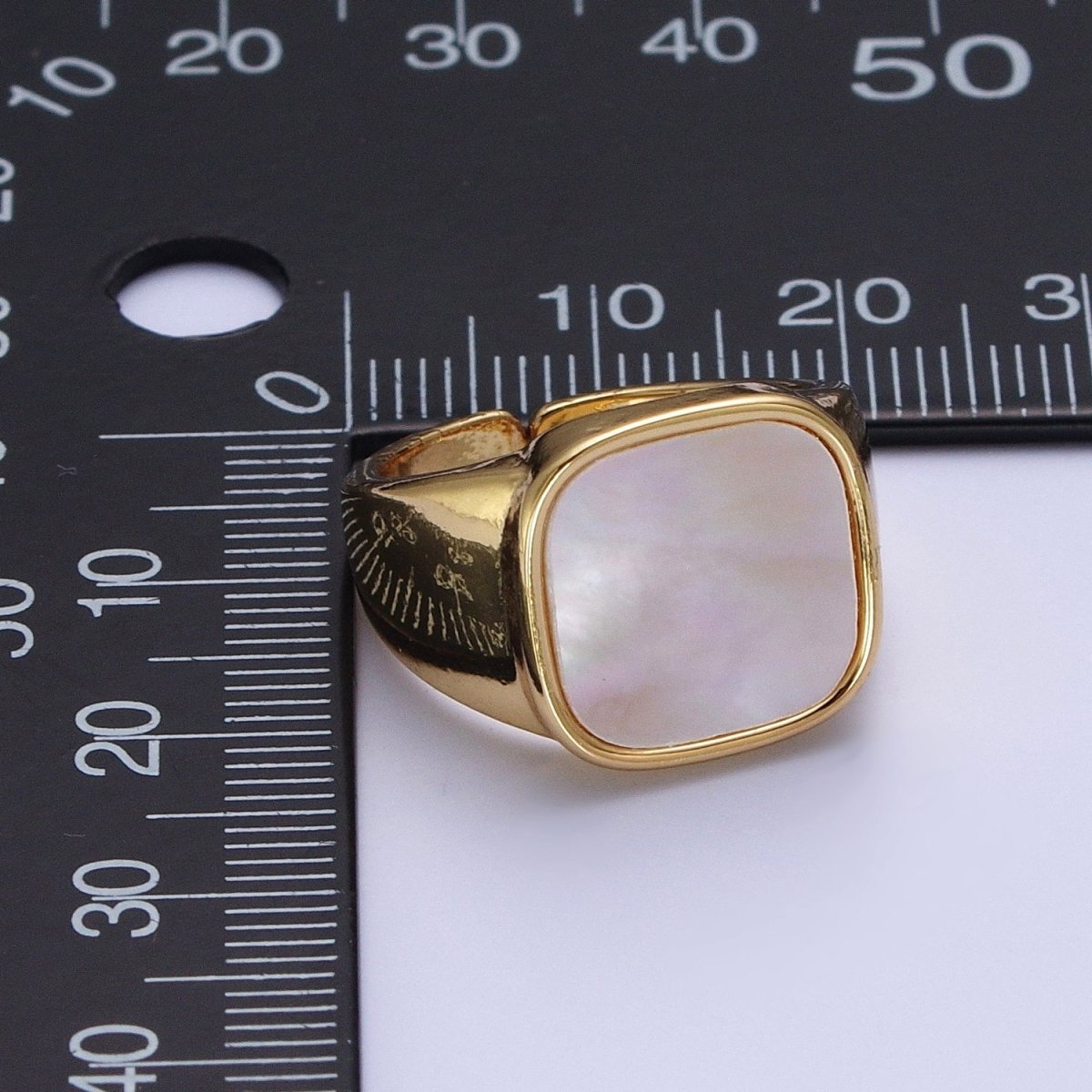24K Gold Filled Square Shell Signet Adjustable Gold Ring | S-356