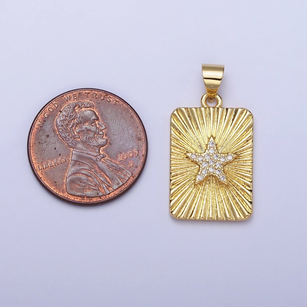 24K Gold Filled Star Celestial Clear CZ Micro Paved Sunburst Textured Tag Pendant | AA172