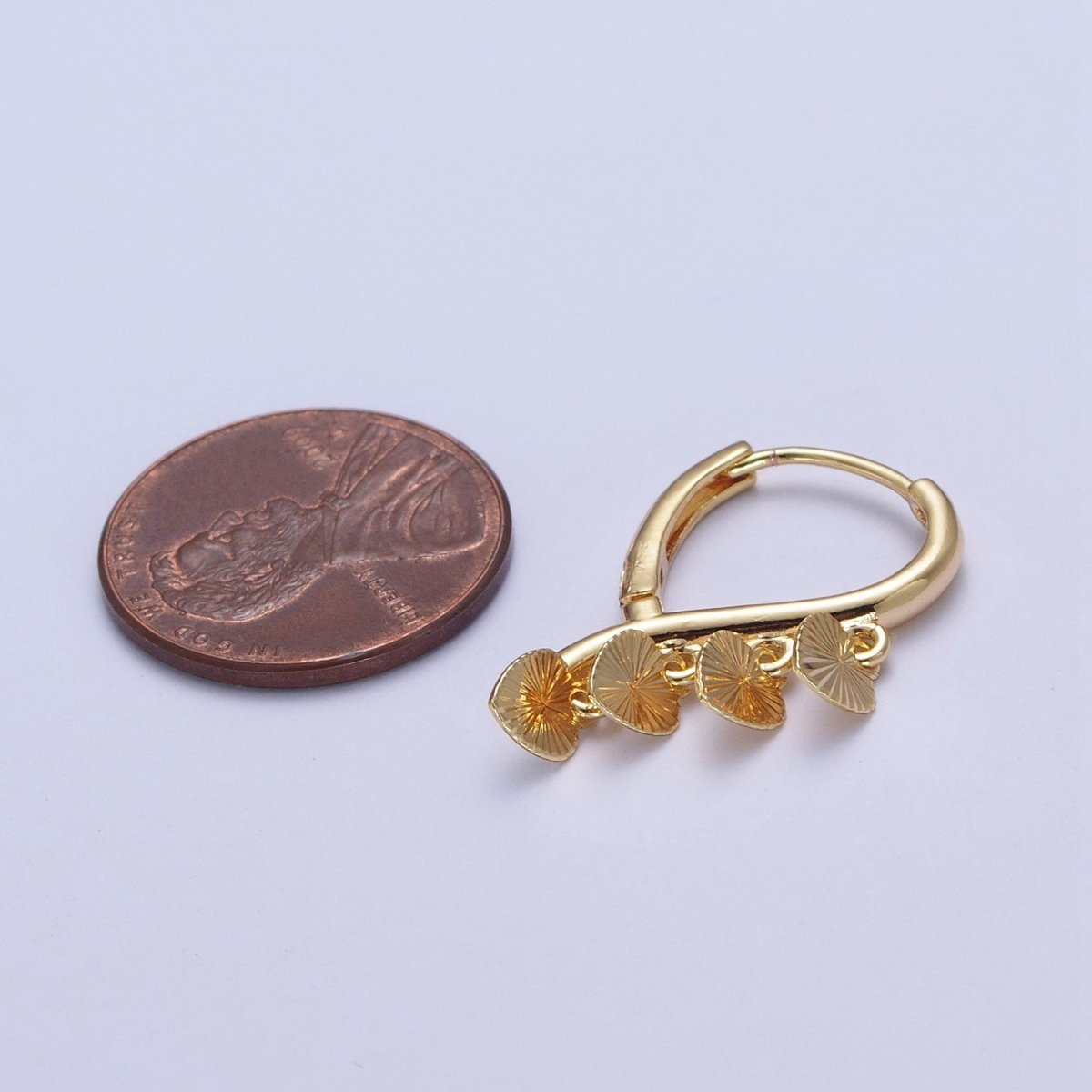 24K Gold Filled Starburst Heart Love Dangle on Teardrop Huggie Hoop Earrings T-180
