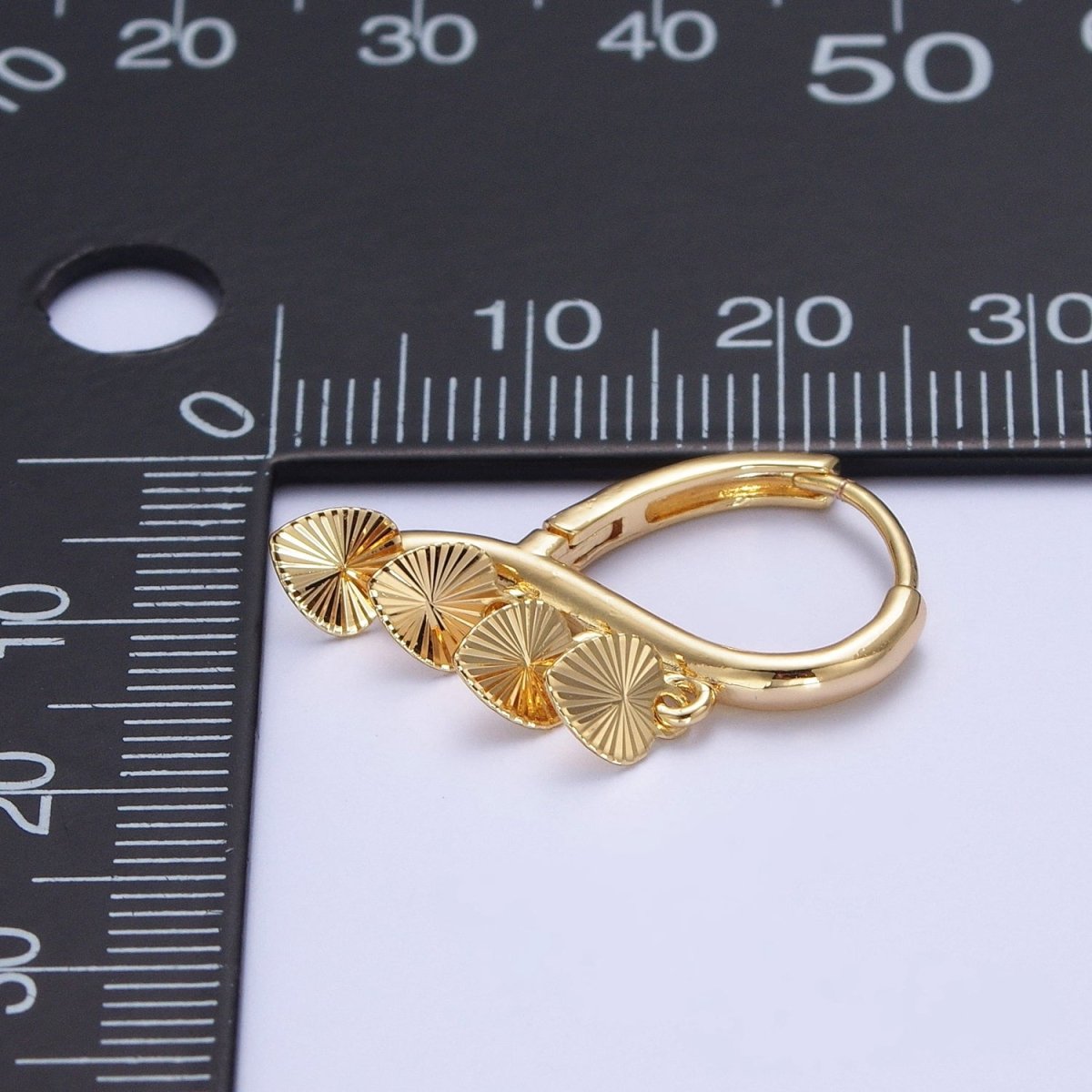 24K Gold Filled Starburst Heart Love Dangle on Teardrop Huggie Hoop Earrings T-180