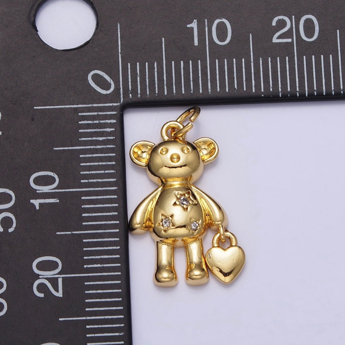 OS 24K Gold Filled Starred Teddy Bear Heart Purse Charm | AC312