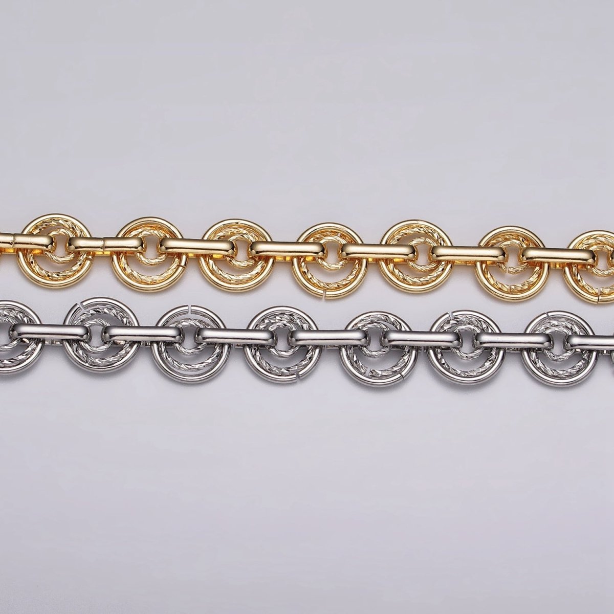 24k Gold Filled Statement Designed Textured Round Rolo Unfinished Statement Chain in Gold & Silver | ROLL-1135, ROLL-1136 Clearance Pricing