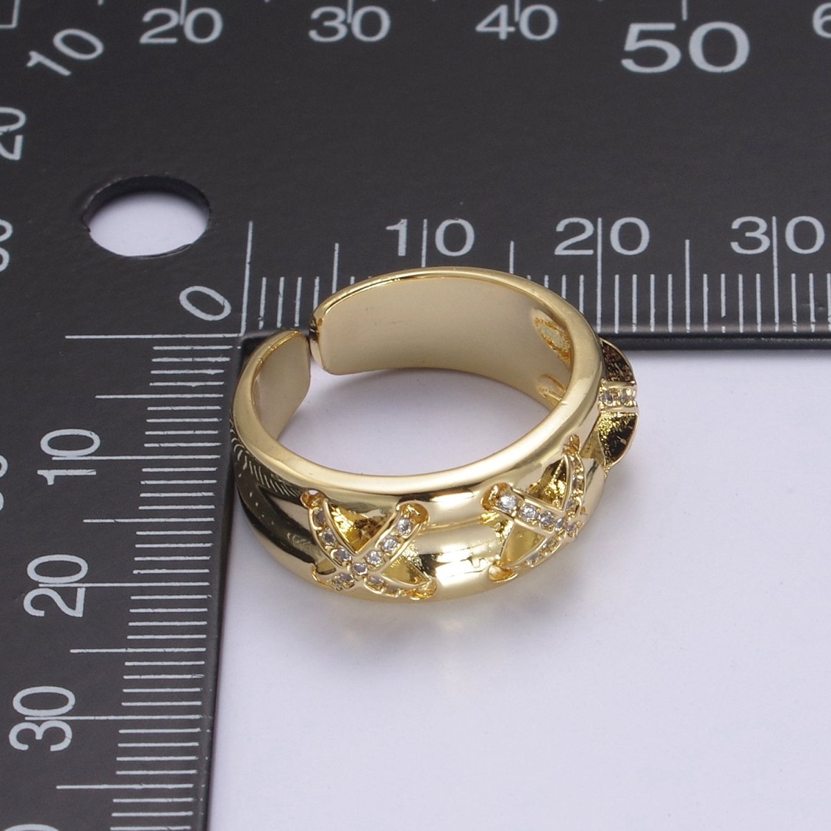 24K Gold Filled Statement X Crystal Zirconia CZ Adjustable Ring U-411