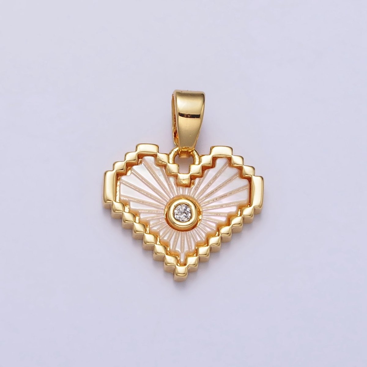 24K Gold Filled Stripped Shell Pearl CZ Heart Pendant | AA108