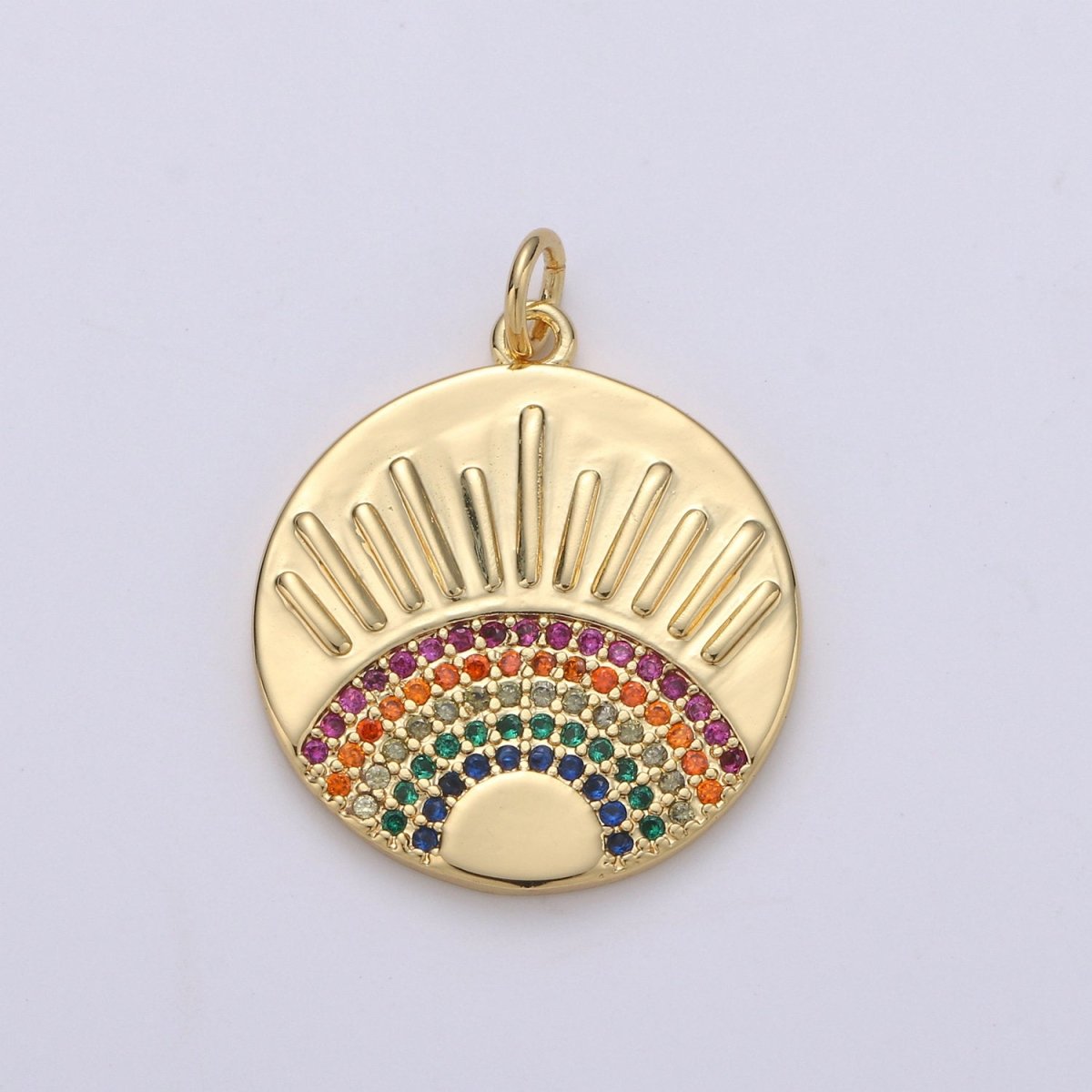 24K Gold Filled SunBurst Charm for Necklace Multi Color Cz Charm Micro Pave Rainbow Charm Gold Sun Rise Celestial Jewelry D-609