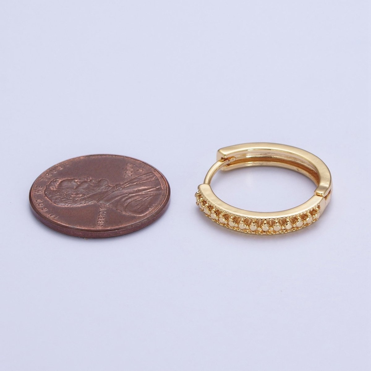24K Gold Filled Textured Dotted Huggie Hoop Earrings T-399