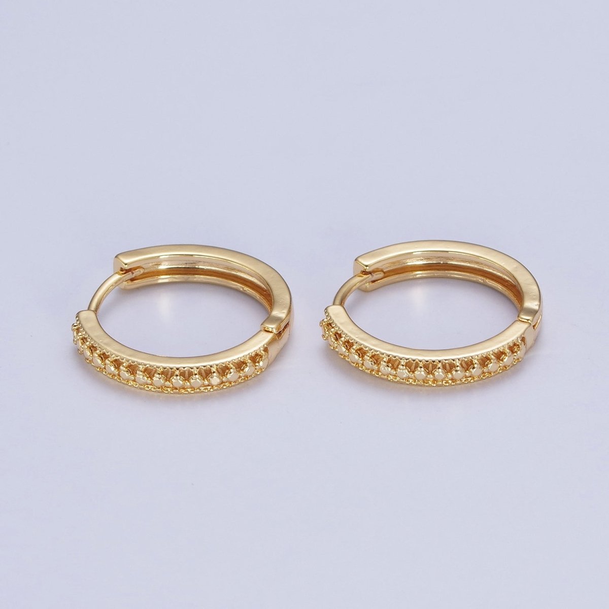24K Gold Filled Textured Dotted Huggie Hoop Earrings T-399
