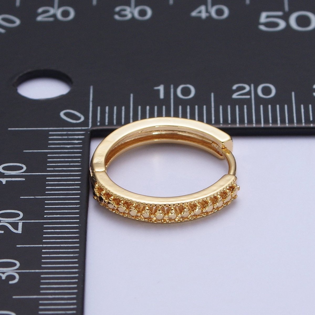 24K Gold Filled Textured Dotted Huggie Hoop Earrings T-399