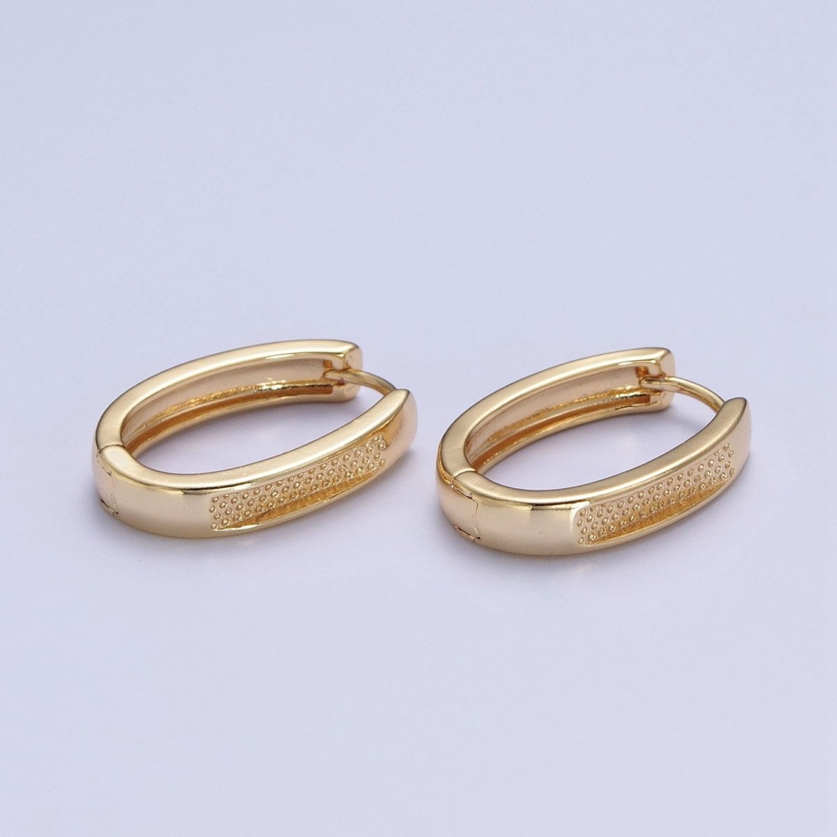 24K Gold Filled Textured Dotted U Shaped Huggie Oblong Hoop Earrings T-039