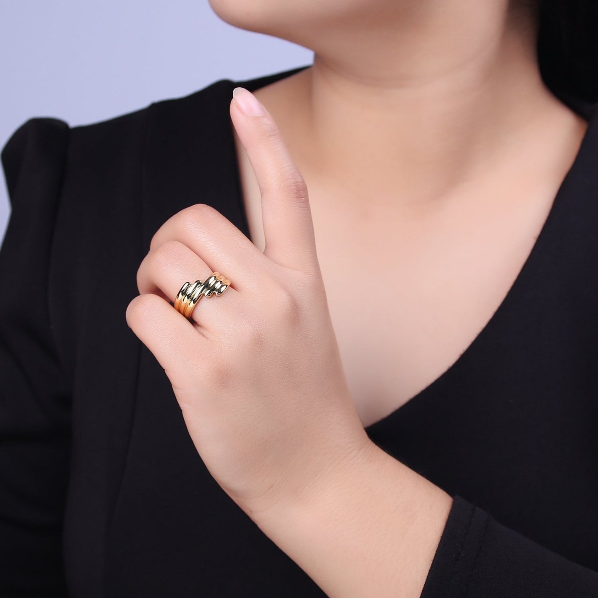 24K Gold Filled Textured Ring, Stackable Open Claw Gold Band Ring, Statement Bridesmaid Ring U-461