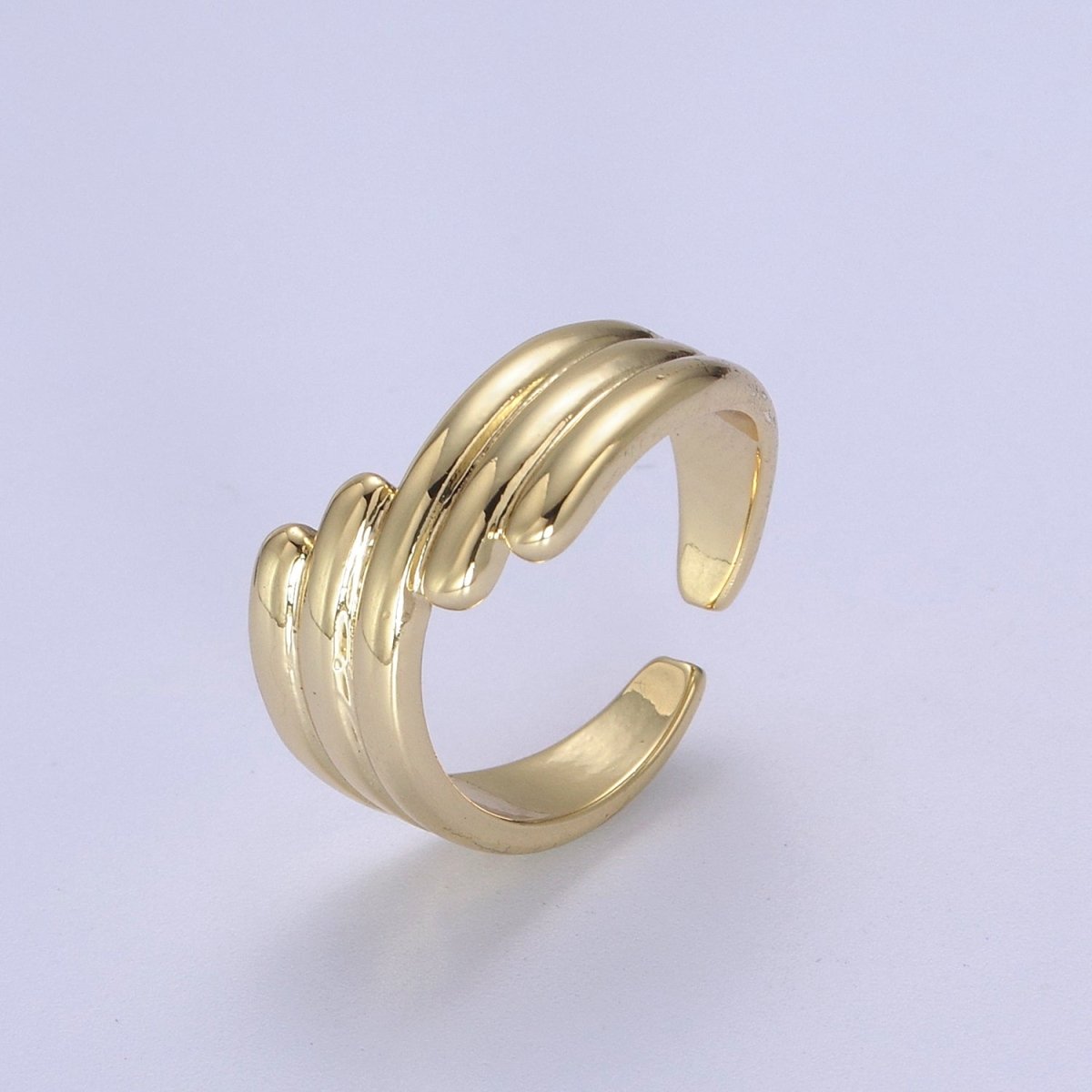 24K Gold Filled Textured Ring, Stackable Open Claw Gold Band Ring, Statement Bridesmaid Ring U-461