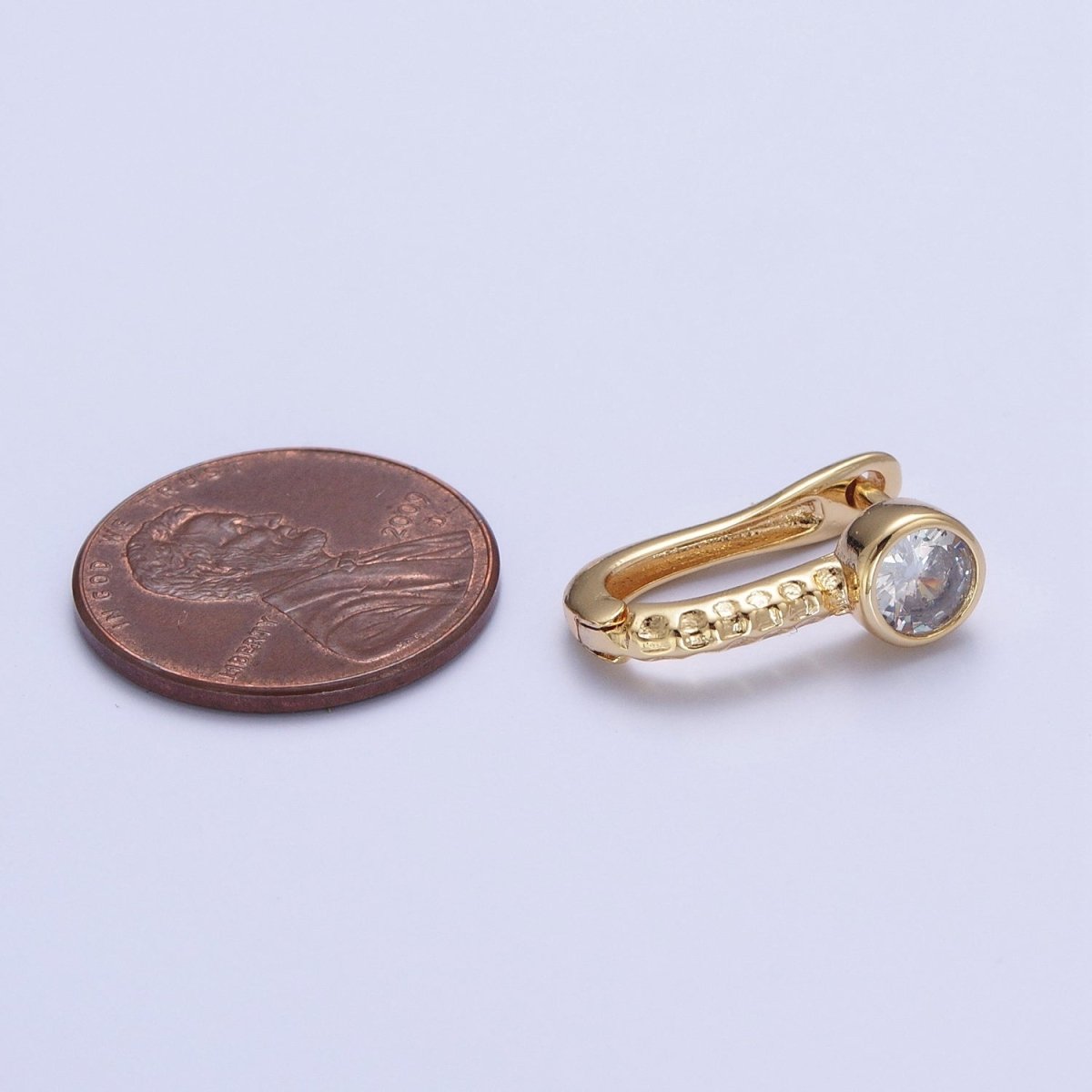 24K Gold Filled Textured Round Cubic Zirconia Latch Back Earrings T-034