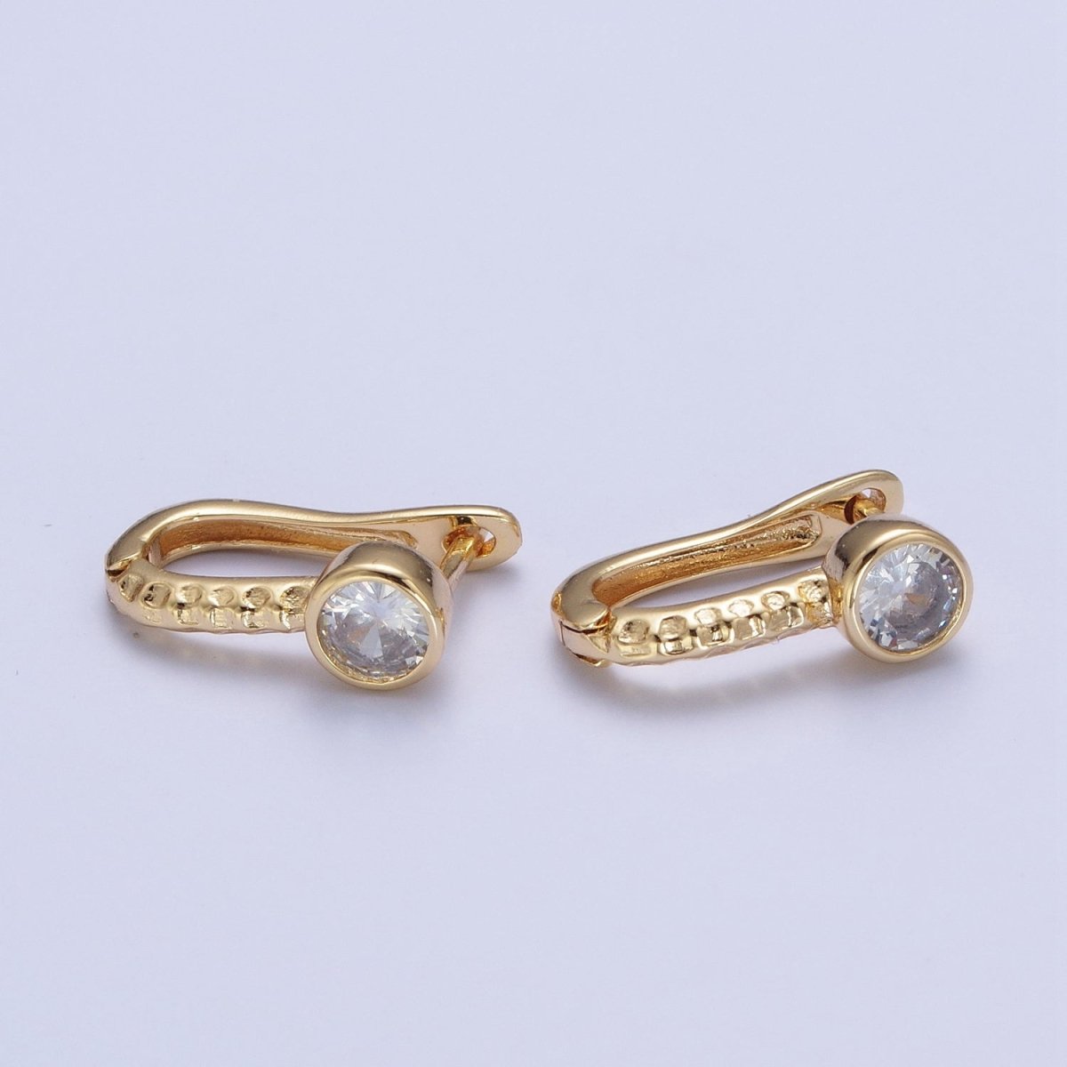 24K Gold Filled Textured Round Cubic Zirconia Latch Back Earrings T-034