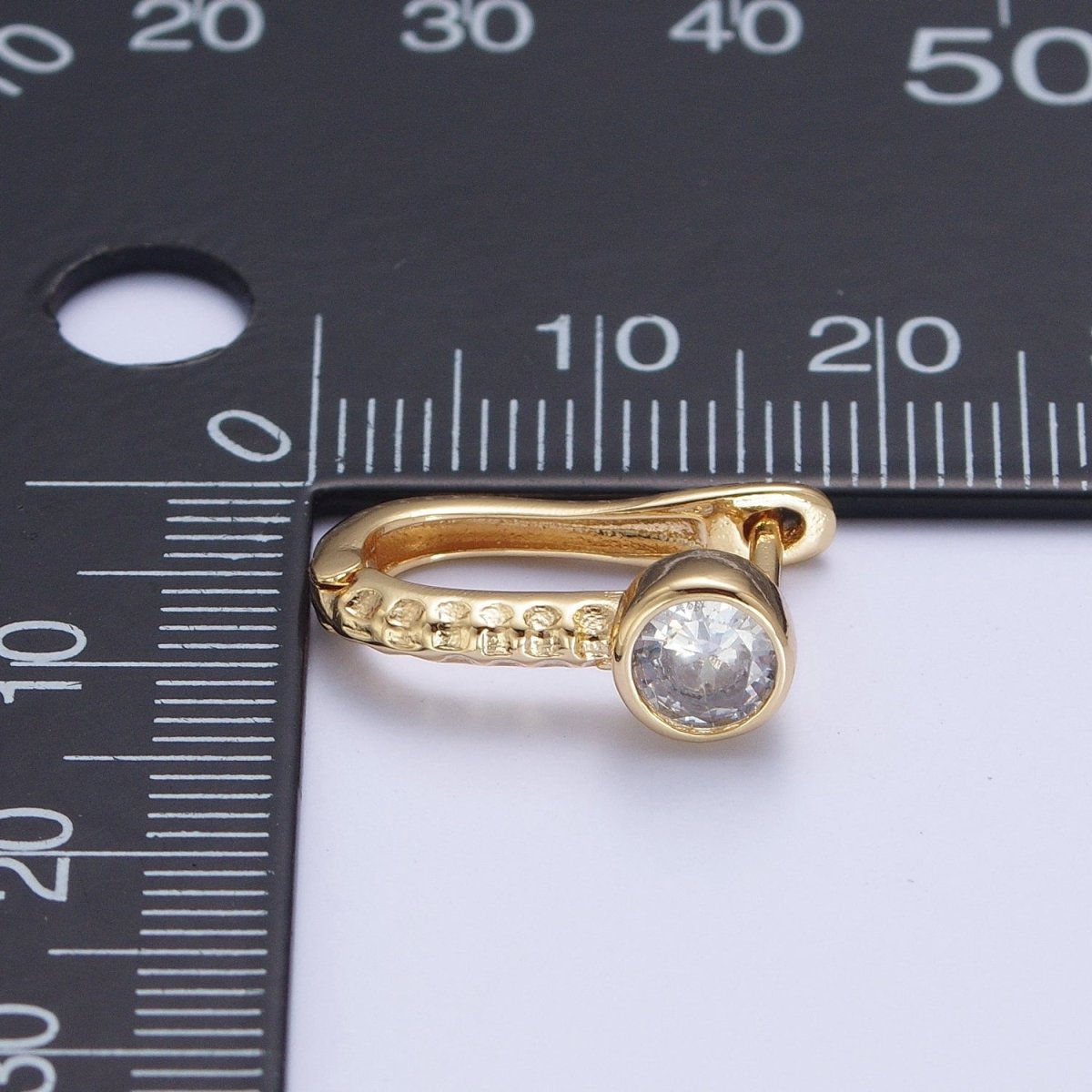24K Gold Filled Textured Round Cubic Zirconia Latch Back Earrings T-034