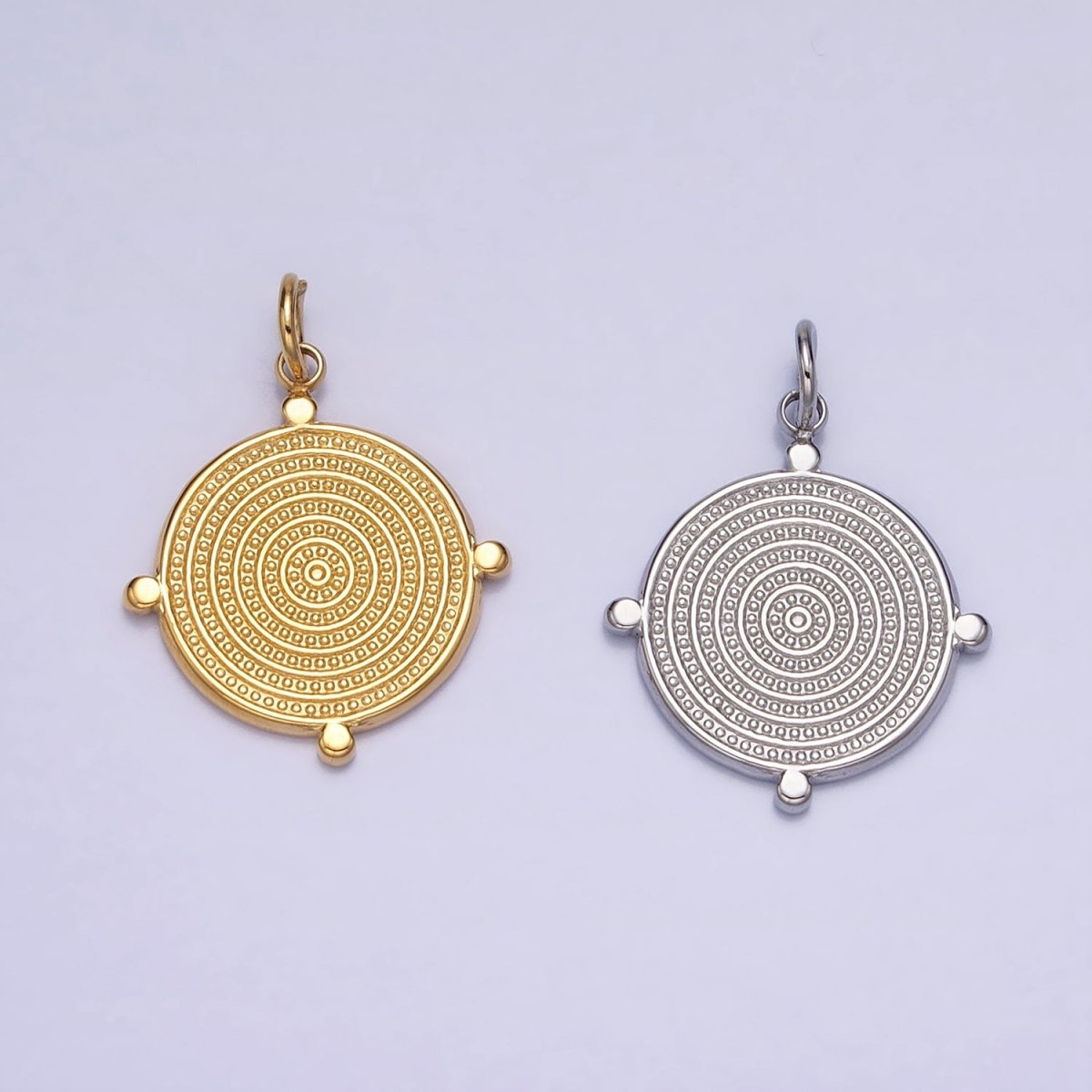 24K Gold Filled Textured Round Dotted Outline Charm in Gold & Silver | AC593 AC594