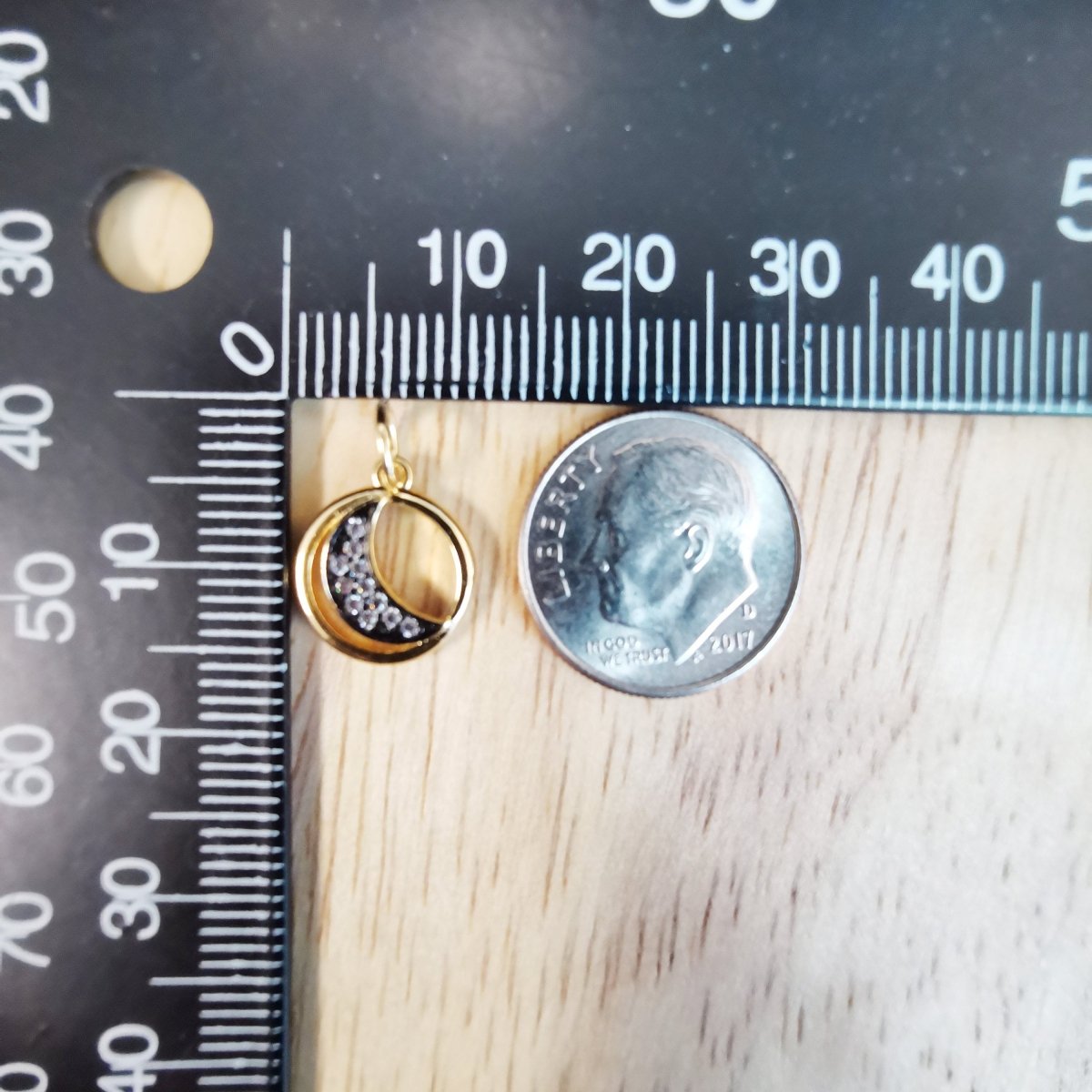 24K Gold Filled Tiny Crescent Moon Micro Pave CZ Charms, Moon in Circle Cubic Zirconia Charm Bracelet Earring Necklace for Jewelry Making, D-508