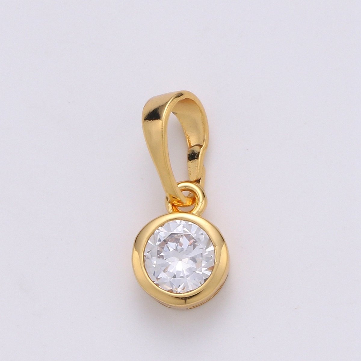 24k Gold Filled Tiny CZ Bezel Set Charm - 6mm CZ Stone, Gold CZ Charm, Dangle Charm, Faceted Dangle Charm, Findings, Lariat Drop, J-077