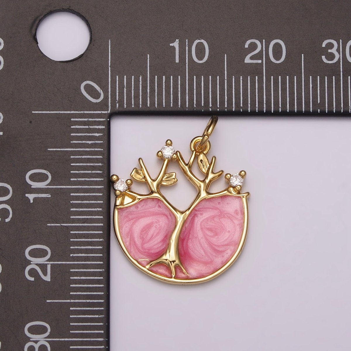 24k Gold Filled Tree Of Life Charm, Pink Enamel Tree Of Life Pendant for Necklace Bracelet Earring N-159
