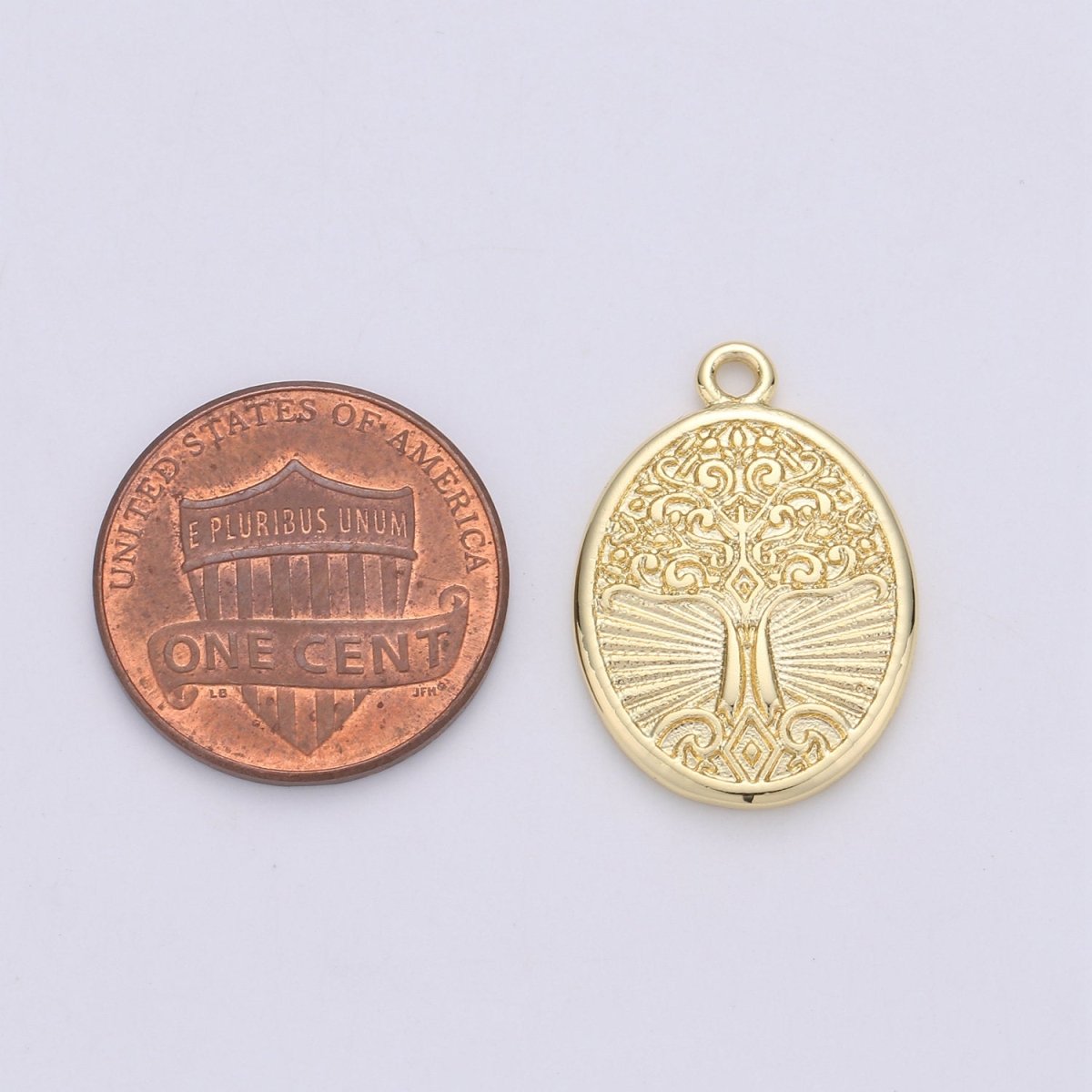 24K Gold Filled Tree of Life Dainty Charm Symbolic Sign Oval Pendant for Necklace or Bracelet C-885