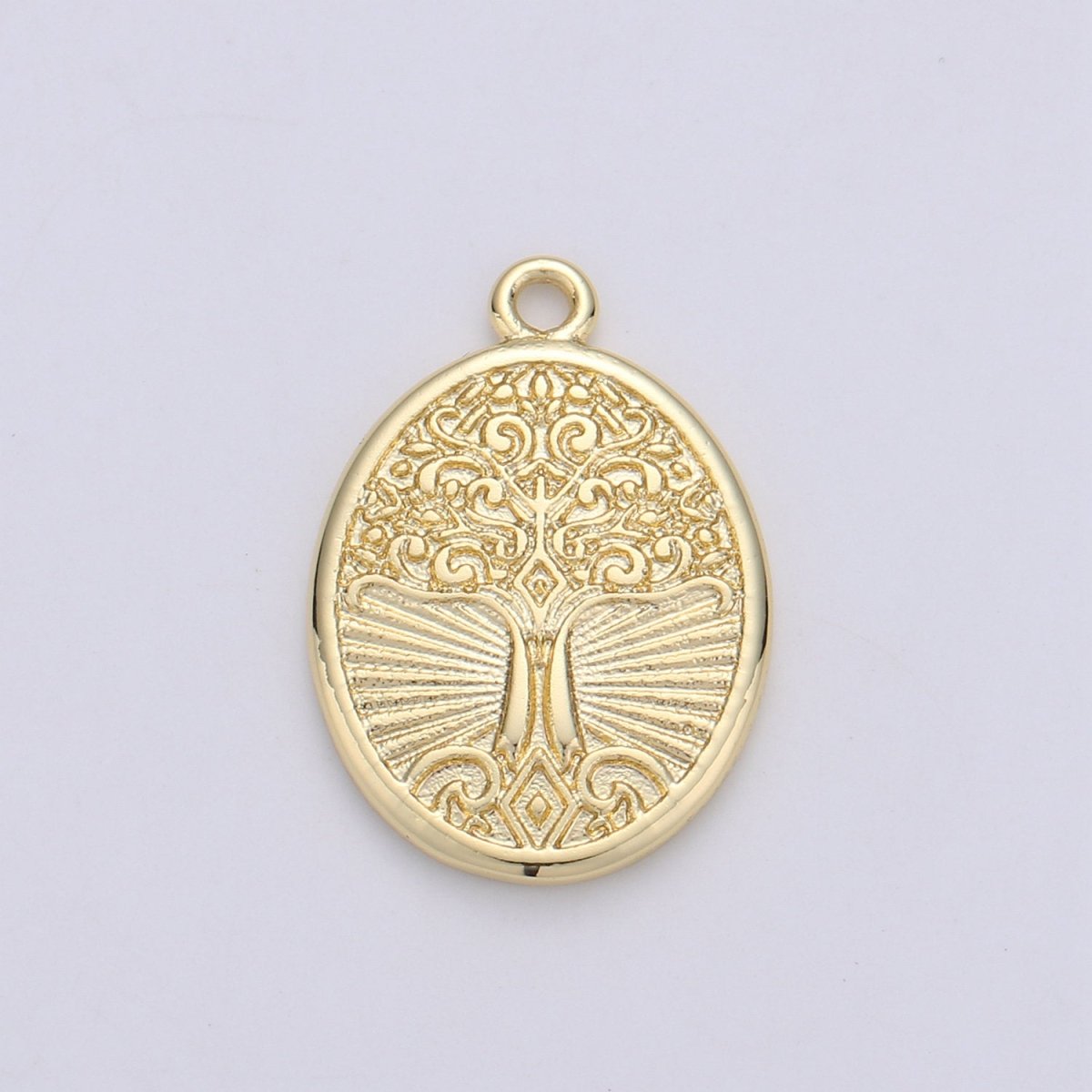24K Gold Filled Tree of Life Dainty Charm Symbolic Sign Oval Pendant for Necklace or Bracelet C-885