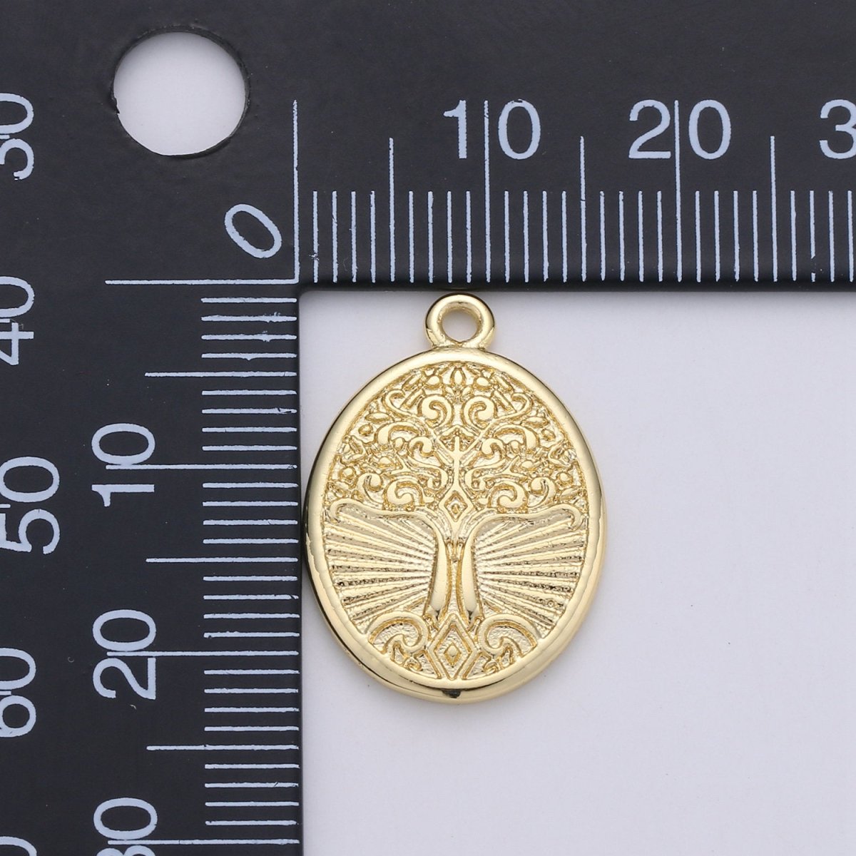 24K Gold Filled Tree of Life Dainty Charm Symbolic Sign Oval Pendant for Necklace or Bracelet C-885
