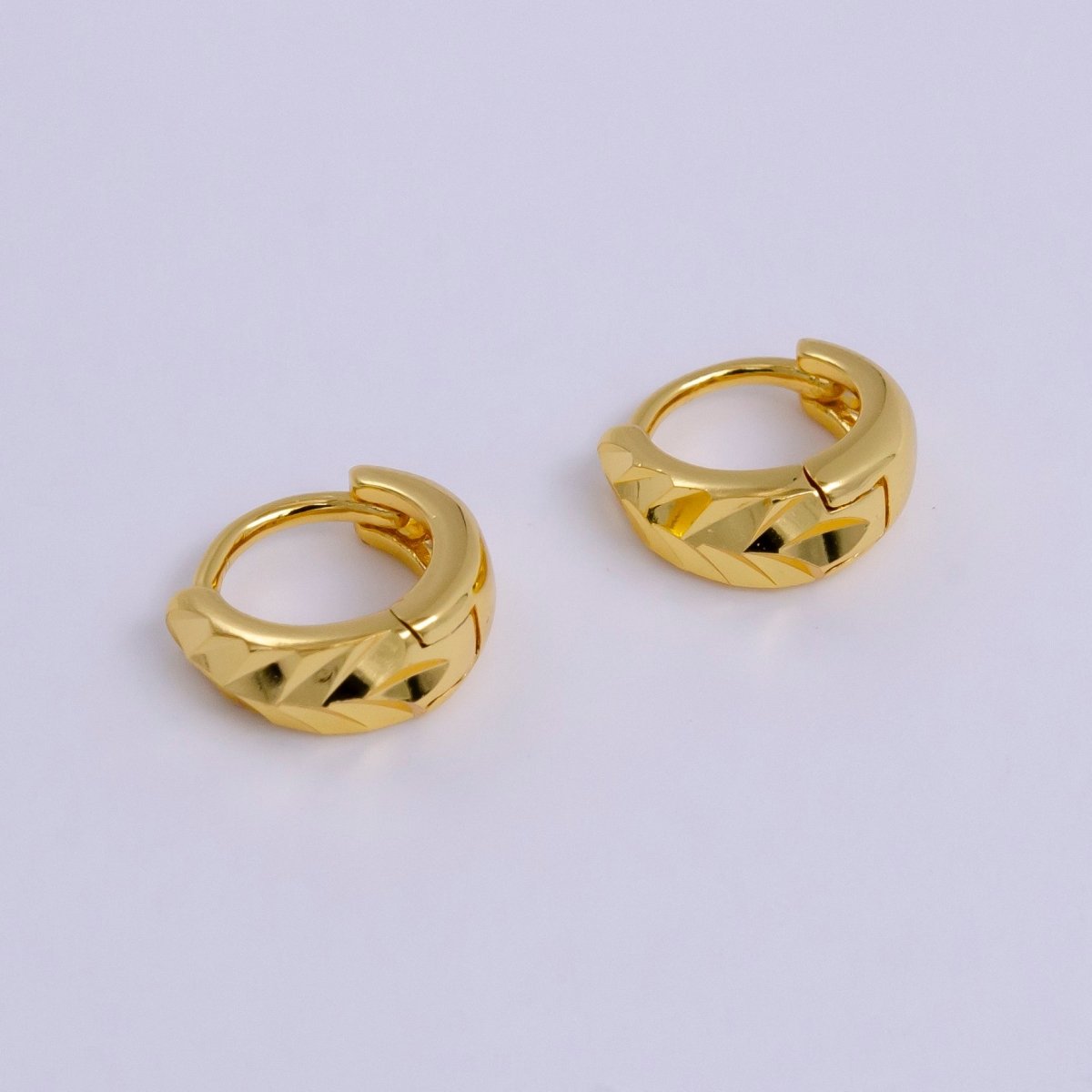 24K Gold Filled Triangle Dented Geometric 10mm Huggie Earrings | AE805