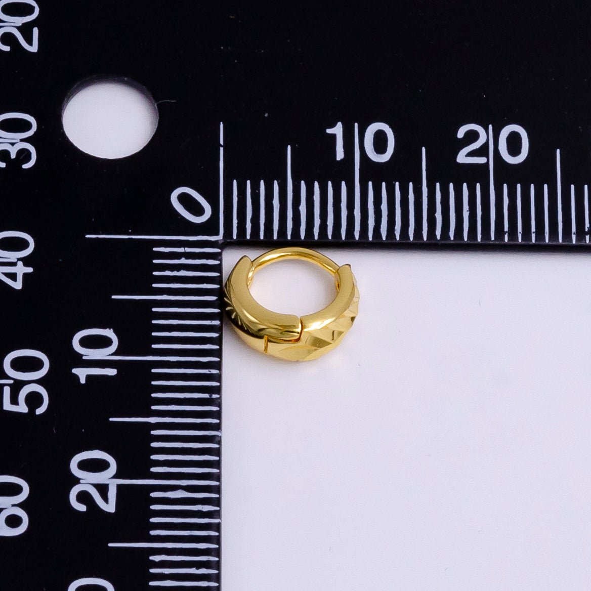 24K Gold Filled Triangle Dented Geometric 10mm Huggie Earrings | AE805