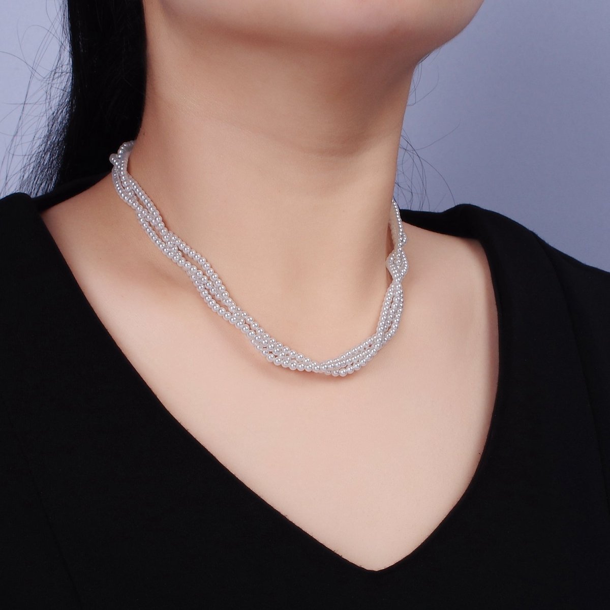 24K Gold Filled Triple 3mm Round Shell Pearl 17 Inch Choker Necklace w. Extender | WA-2330 Clearance Pricing