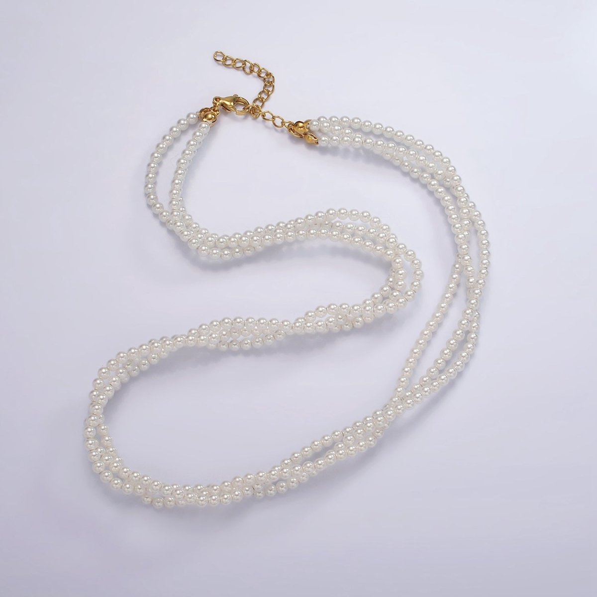 24K Gold Filled Triple 3mm Round Shell Pearl 17 Inch Choker Necklace w. Extender | WA-2330 Clearance Pricing