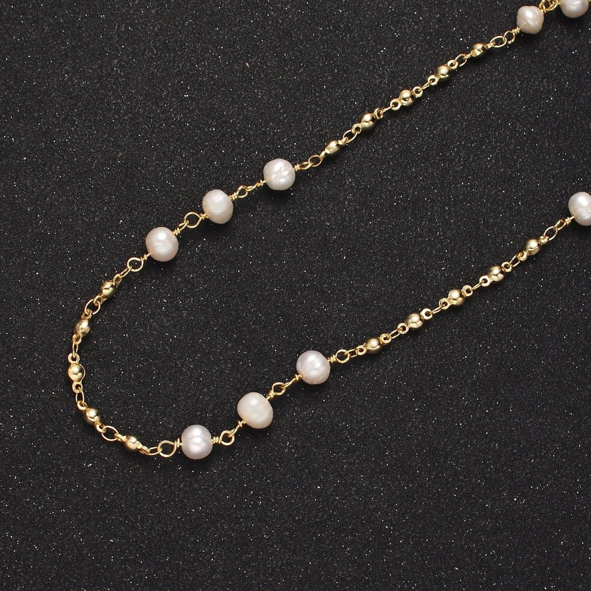 24K Gold Filled Triple Button Triple Freshwater Pearl Multiple Bead Unfinished Chain For Jewelry Making | ROLL-1406 Clearance Pricing