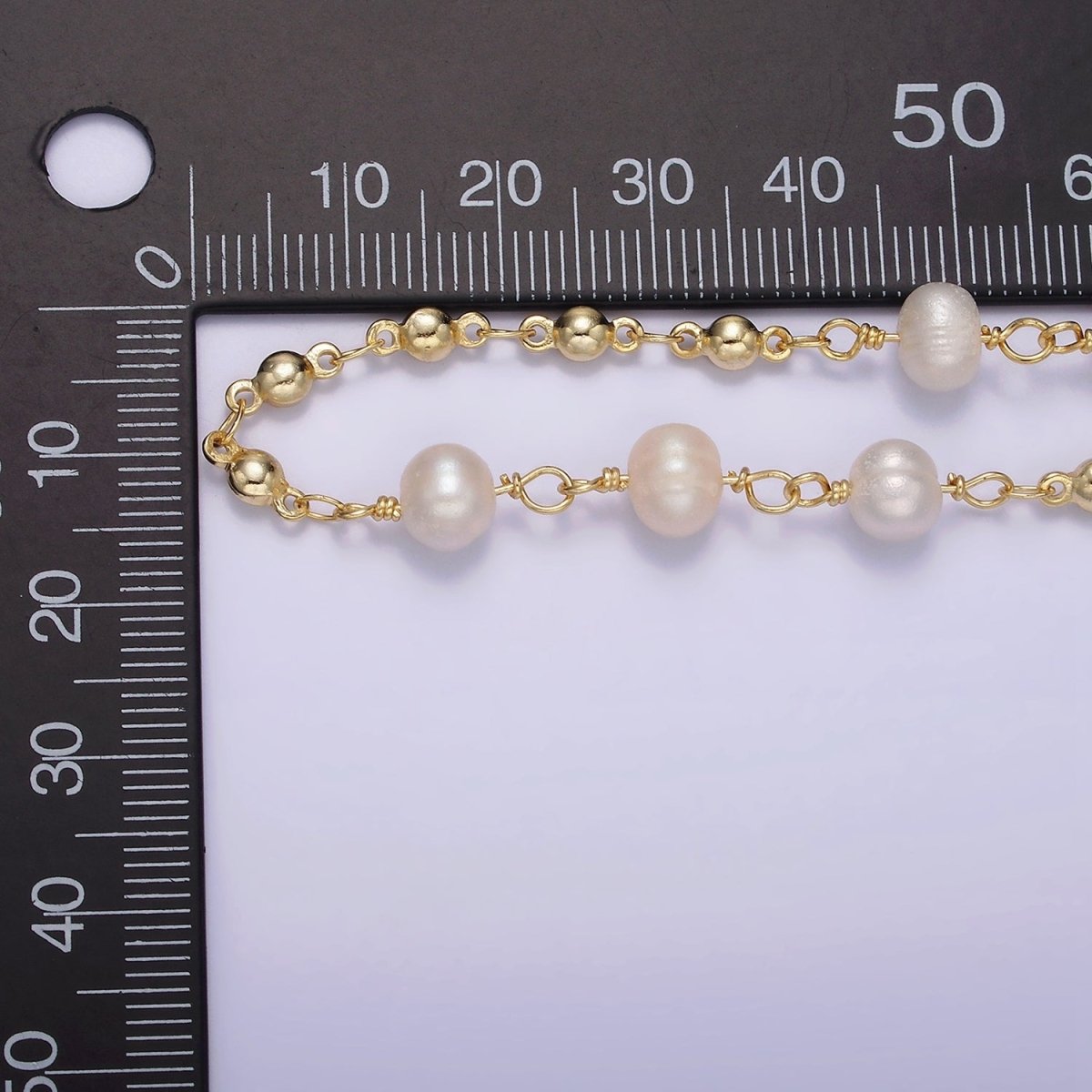 24K Gold Filled Triple Button Triple Freshwater Pearl Multiple Bead Unfinished Chain For Jewelry Making | ROLL-1406 Clearance Pricing