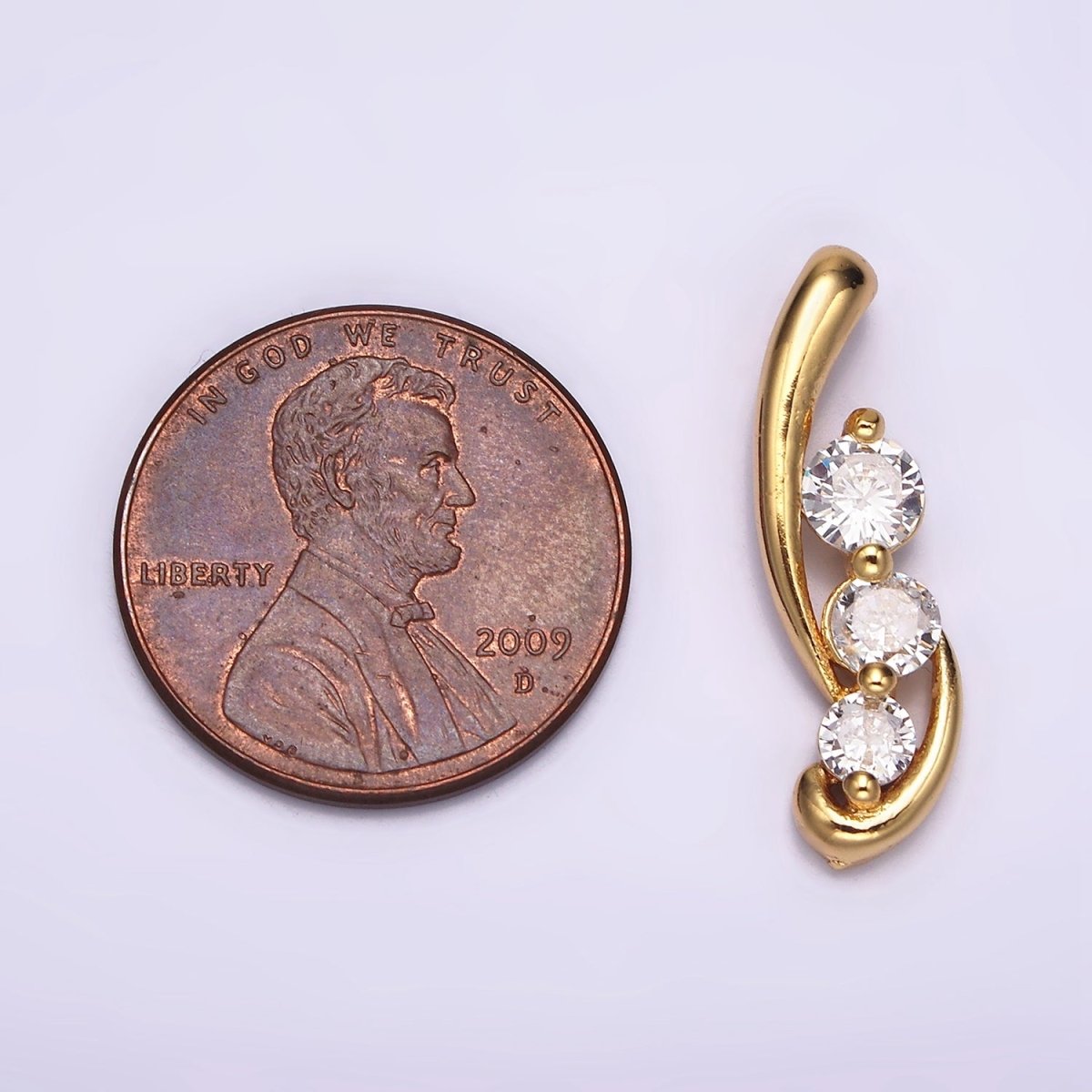 24K Gold Filled Triple Clear Round CZ Curved Band Pendant | N1939